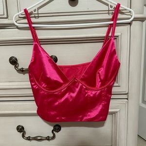 Pink satin low v tank